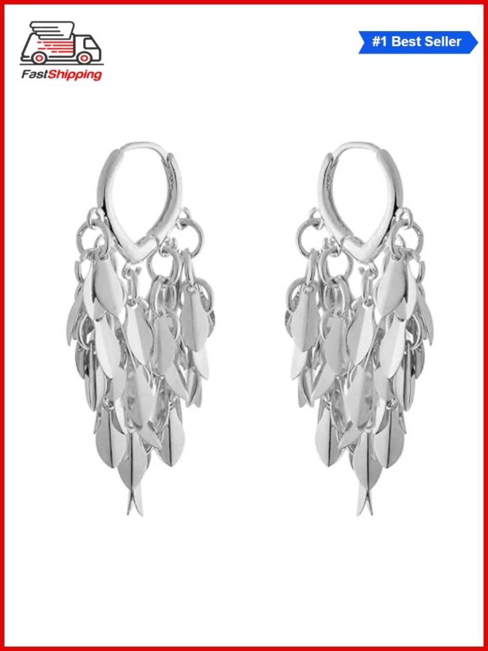 ✨ Cascading Leaf Chandelier Dangle Earrings Silver Drop Tassel